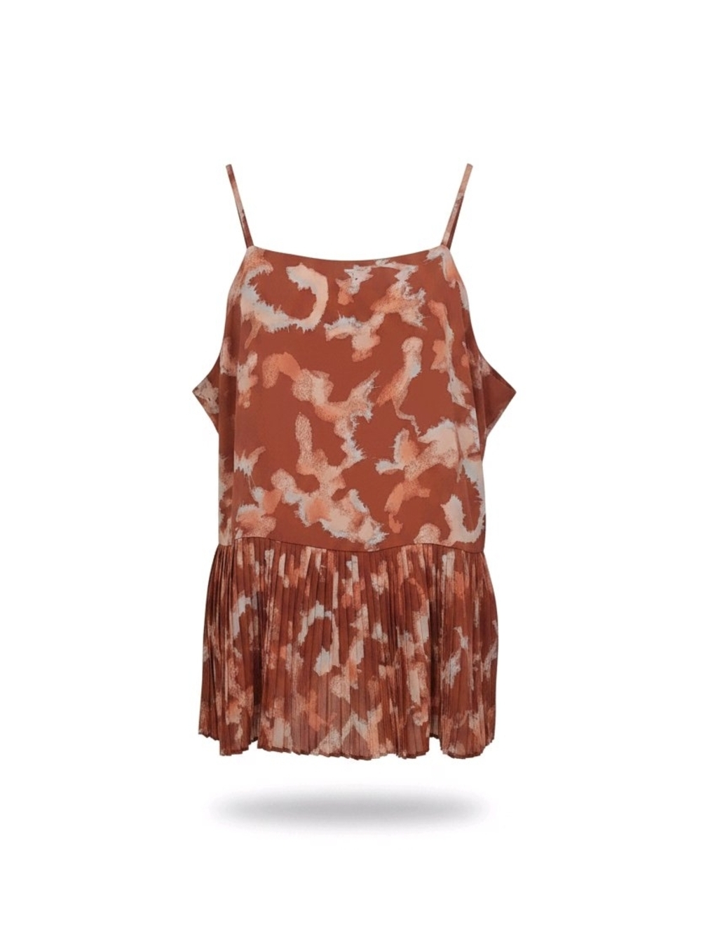 Rust Printed Spaghetti Strap Pleated Hem Top